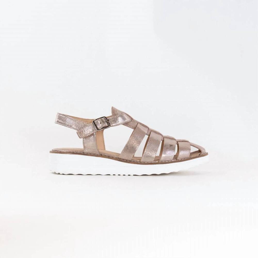 NEW DJANGO & JULIETTE women's oblight sandals in platino scratch leather/ white - Picture 2 of 3